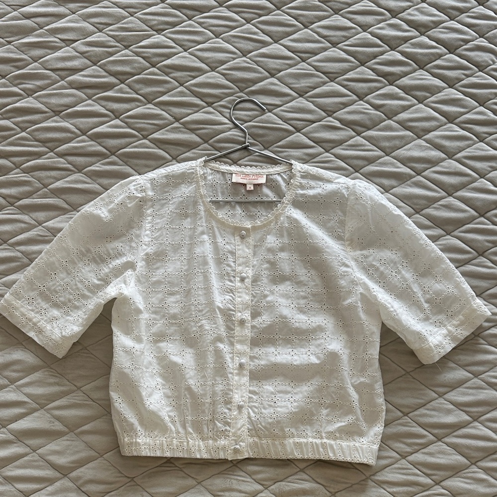 Elegant White Eyelet Sustainable Blouse from The Little Project